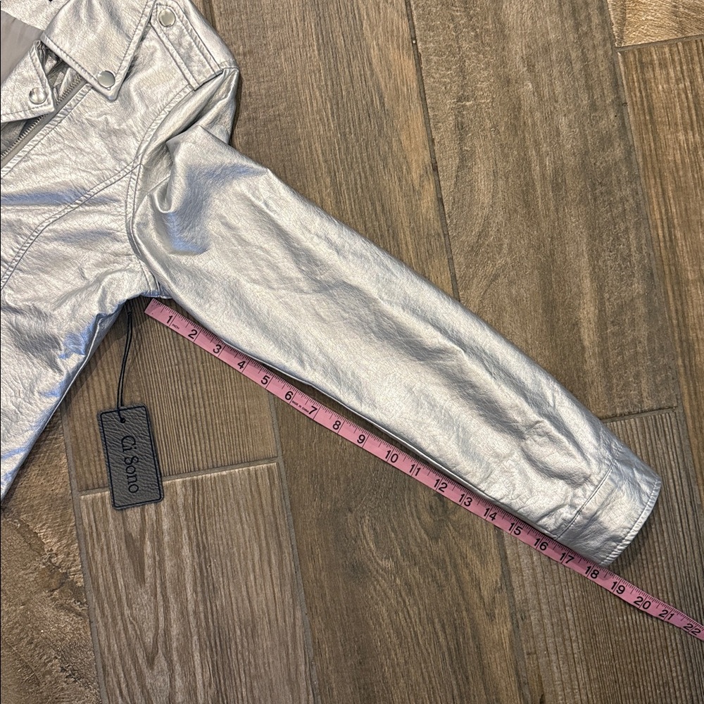 Ci Sono Silver Metallic Moto Jacket ✨ NWT Vegan Leather Biker (M) - Picture 13 of 13